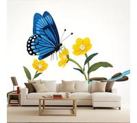 3D Wall Paper for Living Room Butterfly Flower, Mural 3D Modern Yellow 300X256Cm Quick DIY Creative Poster Modern Photomurals Giant Backdrop Bedroom Living Room Kids Room