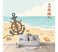3D Wall Paper for Living Room Chain Anchor, Mural Wallpaper Non-Woven Beach Pirate Ship Kids Room Decoration Affordable Renovation Create A Feature Wall Safe for Kids Room 300X210Cm