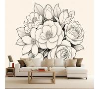 3D Wall Paper for Living Room Flower, Mural Wallpaper Non-Woven Hand-Drawn 250X175Cm Decoration Modern Photomurals Living Room Bedroom Kids Room Background Easy to Install
