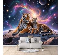 3D Wall Paper for Living Room Galaxy Tiger, Wallpaper Art Photo Art Wild Bedroom Feature Wall No Mess No Fuss Stunning Visual Effect Eco-Friendly 500X280Cm