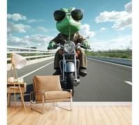 3D Wall Paper for Living Room Lizard Motorcycle, 3D Wall Murals Funny Animalstv Background Wall Covers Wall Imperfections Realistic 3D Look Moisture-Resistant 200X140Cm