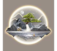 3D Wall Sculpture Art with LED Light, Modern Home Decor for Corridors and Offices, Traditional Chinese Pine Design Wall Hanging Decoration