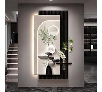 3D Wall Sculpture Painting Decoration with Light, LED Wall Sculptures with Glass Vase & Simulated Green Plant, Moon Sandstone Wall Lamp for Living Room Entrance(B,60 * 120cm)