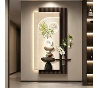 3D Wall Sculpture Painting Decoration with Light, LED Wall Sculptures with Glass Vase & Simulated Green Plant, Moon Sandstone Wall Lamp for Living Room Entrance(A,40 * 80cm)