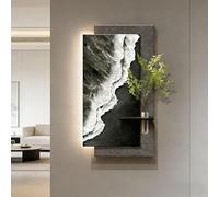 3D Wall Sculpture with Led Light,3D Vision Sandstone Wall Art Decor,Modern Wall Sculpture Lighting Decor for Living Room,Bedroom and Entrance(d- Black,60x120cm) D- Black 50x100cm