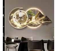 3D Wall Sculptures Art Decor with Clock and LED Light, Modern Panoramic Landscape Wall Paintings for Living Room and Restaurant, Home Decoration