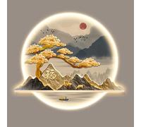 3D Wall Sculptures Art with LED Light, Modern Chinese Hanging Decor for Home, Office Corridor, Traditional Pine Wall Painting Decoration