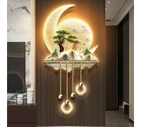 3D Wall Sculptures Painting Hanging Led Wall Hanging Art Decorations Light, Modern Oriental Decor Traditional Chinese Welcoming Pine Wall Hanging Landscape painting