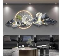 3D Wall Sculptures with LED Light and Clock, Oriental Decor Traditional Chinese Landscape Hanging Art, Metal Wall Painting for Living Room, Bedroom, Hallway(C,100 * 35cm)