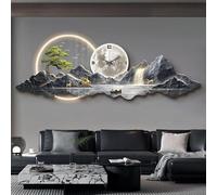 3D Wall Sculptures With LED Light And Clock, Oriental Decor Traditional Chinese Landscape Hanging Art, Metal Wall Painting For Living Room, Bedroom, Hallway