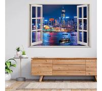 3D Wall Sticker Removable City Buildings Night View Wall Decor Floor Ceiling Smashed Decal Art Decoration for Bathroom Bedroom Living Room Playing Room Mural 70x122cm