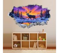 3D Wall Sticker Removable Elk Forest Landscape Wall Decor Floor Ceiling Smashed Decal Art Decoration for Bathroom Bedroom Living Room Playing Room Mural 43x75cm