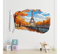 3D Wall Sticker Room Decor Bedroom Decal Iron Tower Removable Kids Girls Wall Tattoo Roads, Trees, Rivers Decor Sticker for Home Decor Mural Wallpaper Window Wall Stickers Murals
