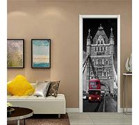 3D Wall Stickers City Building Red Bus Mural Bedroom Living Room Office Decor Removable Waterproof Door Decals 77 X 200 Cm - Office Living Room Children's Room Boys and Girls Room Door Photo