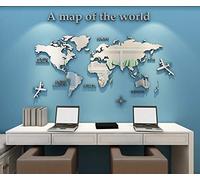 3D Wall Stickers DIY World Map Wall Decal Large Map Art Murals Sticker for Living Room Bedroom Kindergarten Nursery Restaurant Home Decor(Silver,M:120 * 60 cm)