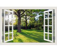 3D Wall Stickers Window View Big Tree Scenery Pictures Poster Wallpapers PVC Removable Self Adhesive Art Wall Decals for Bedroom Living Room Home Decor, 50x70cm