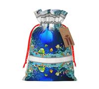 3d Wall Underwater World Fish Printing Christmas Bag With Drawstring Closure, 4.7x6.9 In For Christmas Party Birthday Gift Wrapping