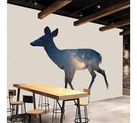 3D Wallpaper 200x140cm Deer Removable Wallpaper Starry Forest Seamless 3D Wall Art Printed on Oil Painting Canvas for Living Room or TV Background Installation