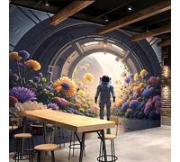3D Wallpaper 250x175cm Astronaut Flowers Cute Wallpapers Fantasy Universe Oil Painting Canvas Mural Panels, Seamless Design, Perfect for Bedroom or Hallway Decoration