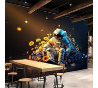 3D Wallpaper 250x175cm Astronaut Flowers Cute Wallpapers Fantasy Universe Oil Painting Canvas Mural Panels, Seamless Design, Perfect for Bedroom or Hallway Decoration