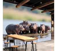 3D Wallpaper 250x175cm Cute Rhino Cute Wallpapers Wildlife Oil Painting Canvas Mural Panels, Seamless Design, Perfect for Bedroom or Hallway Decoration