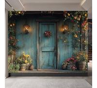 3D Wallpaper 250x370cm Flowers in Front of The Door Cute Wallpapers Oil Painting Canvas Mural Panels, Seamless Design, Perfect for Bedroom or Hallway Decoration EB24-4822