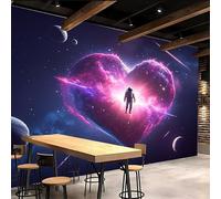 3D Wallpaper 300x210cm Astronaut Blue Wallpaper for Living Room Fantasy Romance Large 3D Canvas Art, Edge-to-Edge Oil Painting Texture, Suitable for Office or Creative Space