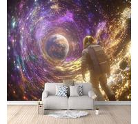 3D Wallpaper 300x210cm Colorful Galaxy Planet Astronaut Nursery Wallpaper Seamless Oil Painting Canvas Wall Decor for Modern Living Rooms or Open-Concept Home Areas EB24-3565