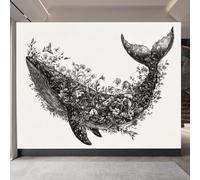 3D Wallpaper 300x210cm Crescent Moon Whale Nursery Wallpaper Seamless Oil Painting Canvas Wall Decor for Modern Living Rooms or Open-Concept Home Areas EB24-5221