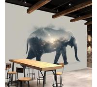 3D Wallpaper 300x210cm Elephant Blue Wallpaper for Living Room Starry Forest Large 3D Canvas Art, Edge-to-Edge Oil Painting Texture, Suitable for Office or Creative Space