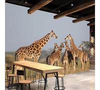 3D Wallpaper 300x210cm Giraffe Blue Wallpaper for Living Room Wildlife Large 3D Canvas Art, Edge-to-Edge Oil Painting Texture, Suitable for Office or Creative Space
