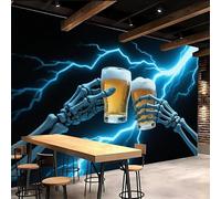 3D Wallpaper 300x210cm Gothic Beer Blue Wallpaper for Living Room Dark Style Large 3D Canvas Art, Edge-to-Edge Oil Painting Texture, Suitable for Office or Creative Space