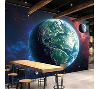 3D Wallpaper 300x210cm Planetary Universe Blue Wallpaper for Living Room Mysterious Galaxy Large 3D Canvas Art, Edge-to-Edge Oil Painting Texture, Suitable for Office or Creative Space
