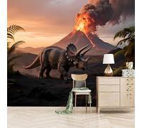 3D Wallpaper 300x210cm Volcano Dinosaur Nursery Wallpaper Seamless Oil Painting Canvas Wall Decor for Modern Living Rooms or Open-Concept Home Areas EB24-1734