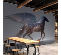 3D Wallpaper 300x210cm Winged Horse Blue Wallpaper for Living Room Starry Forest Large 3D Canvas Art, Edge-to-Edge Oil Painting Texture, Suitable for Office or Creative Space