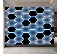 3D Wallpaper 350x260cm Blue Black Rhombus Geometry Boys Wallpaper for Bedroom Gallery-Style 3D Art on Oil Canvas, no Visible Seams, Ideal for Feature Walls in Home or Office EB24-718