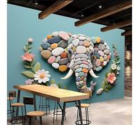 3D Wallpaper 350x260cm Blue Stone Puzzle Elephant Boys Wallpaper for Bedroom Gallery-Style 3D Art on Oil Canvas, no Visible Seams, Ideal for Feature Walls in Home or Office EB24-1177