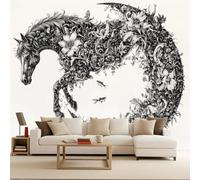 3D Wallpaper 350x260cm Crescent Moon Flower Horse Boys Wallpaper for Bedroom Gallery-Style 3D Art on Oil Canvas, no Visible Seams, Ideal for Feature Walls in Home or Office EB24-5180