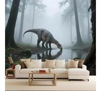 3D Wallpaper 350x260cm Forest Dinosaur Boys Wallpaper for Bedroom Gallery-Style 3D Art on Oil Canvas, no Visible Seams, Ideal for Feature Walls in Home or Office EB24-1714