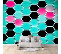 3D Wallpaper 350x260cm Green Red Rhombus Geometry Boys Wallpaper for Bedroom Gallery-Style 3D Art on Oil Canvas, no Visible Seams, Ideal for Feature Walls in Home or Office EB24-634