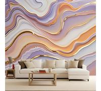 3D Wallpaper 350x260cm Marble Gold Orange Stripes Boys Wallpaper for Bedroom Gallery-Style 3D Art on Oil Canvas, no Visible Seams, Ideal for Feature Walls in Home or Office EB24-323