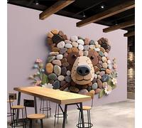 3D Wallpaper 350x260cm Pink Stone Puzzle Bear Boys Wallpaper for Bedroom Gallery-Style 3D Art on Oil Canvas, no Visible Seams, Ideal for Feature Walls in Home or Office EB24-1093