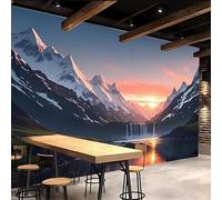 3D Wallpaper 350x260cm Snow Mountain Waterfall Valley Boys Wallpaper for Bedroom Gallery-Style 3D Art on Oil Canvas, no Visible Seams, Ideal for Feature Walls in Home or Office EB24-1410