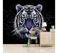 3D Wallpaper 350x260cm Tiger with Black Background and Colored Lines Boys Wallpaper for Bedroom Gallery-Style 3D Art on Oil Canvas,no Visible Seams,Ideal for Feature Walls in Home or Office EB24-1877