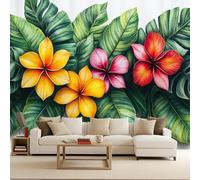 3D Wallpaper 350x260cm Tropical Flowers Boys Wallpaper for Bedroom Gallery-Style 3D Art on Oil Canvas, no Visible Seams, Ideal for Feature Walls in Home or Office EB24-5350