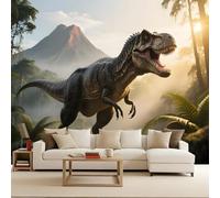3D Wallpaper 350x260cm Tyrannosaurus Boys Wallpaper for Bedroom Gallery-Style 3D Art on Oil Canvas, no Visible Seams, Ideal for Feature Walls in Home or Office EB24-1651