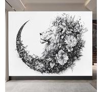 3D Wallpaper 400x280cm Crescent Flower Lion Boys Bedroom Wallpaper Seamlessly Connected Canvas Panels with Oil Painting Texture, Great for Lounge or Dining Area EB24-5202