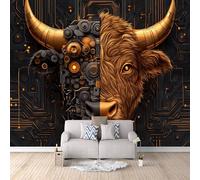 3D Wallpaper 400x280cm Mechanical Bull Boys Bedroom Wallpaper Seamlessly Connected Canvas Panels with Oil Painting Texture, Great for Lounge or Dining Area EB24-4218