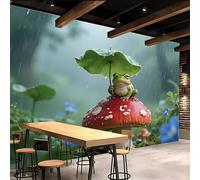3D Wallpaper 400x280cm Mushroom Boys Wallpaper for Bedroom Cute Frog Gallery-Style 3D Art on Oil Canvas, no Visible Seams, Ideal for Feature Walls in Home or Office