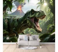 3D Wallpaper 400x280cm Tropical Live Dinosaurs Boys Bedroom Wallpaper Seamlessly Connected Canvas Panels with Oil Painting Texture, Great for Lounge or Dining Area EB24-1694